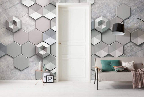 6004A Vd4 Komar Hexagon Concrete Carta Da Parati In Tessuto Non Tessuto 400X250cm 4 Strisce Ambiente | Yourdecoration.it