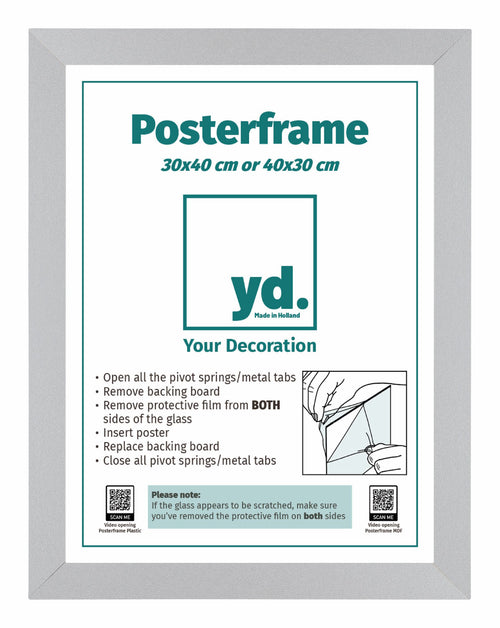 Cornice per Poster MDF 30x40cm Opaco Argento Davanti Dimensione | Yourdecoration.it