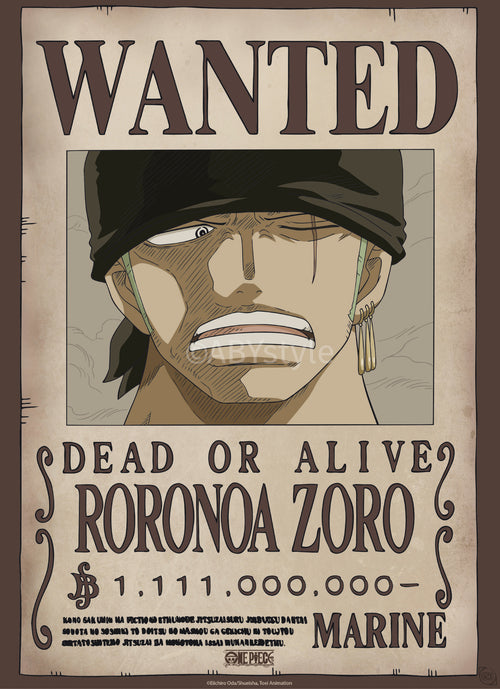 Poster One Piece Wanted Zoro Wano 38x52cm Abystyle GBYDCO624 | Yourdecoration.it