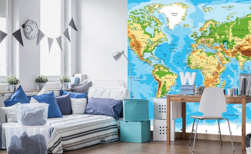 Dimex World Map Carta Da Parati In Tessuto Non Tessuto 225X250cm 3 Strisce Ambiente | Yourdecoration.it