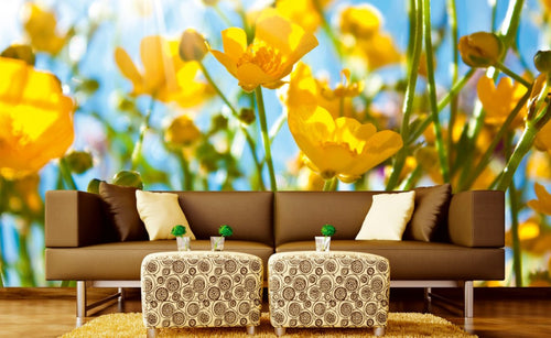 Dimex Yellow Flowers Carta Da Parati In Tessuto Non Tessuto 375X250cm 5 Strisce Ambiente | Yourdecoration.it