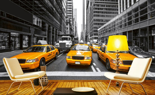 Dimex Yellow Taxi Carta Da Parati In Tessuto Non Tessuto 375X250cm 5 Strisce Ambiente | Yourdecoration.it