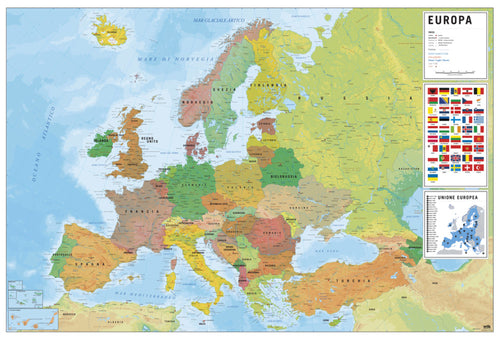 Grupo Erik GPE5443 Physical Political Map Of Europe Ita Poster 91,5X61cm | Yourdecoration.it