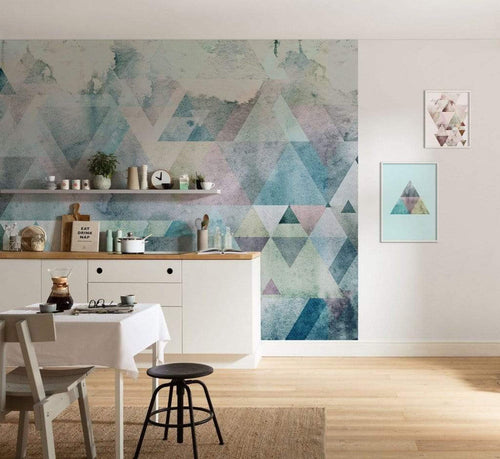 P018A Vd4 Komar Triangles Blue Carta Da Parati In Tessuto Non Tessuto 400X250cm 4 Strisce Ambiente | Yourdecoration.it