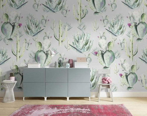 P045B Vd4 Komar Cactus Grey Carta Da Parati In Tessuto Non Tessuto 400X250cm 4 Strisce Ambiente | Yourdecoration.it