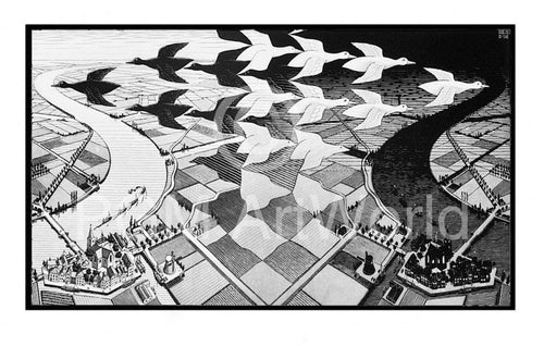 pgm ese 07 m c escher tag und nacht stampa artistica 86x55cm | Yourdecoration.it