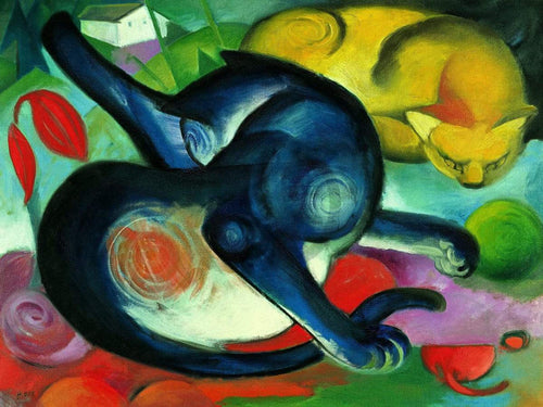 pgm fm 05 franz marc zwei katzen blau und gelb stampa artistica 80x60cm | Yourdecoration.it